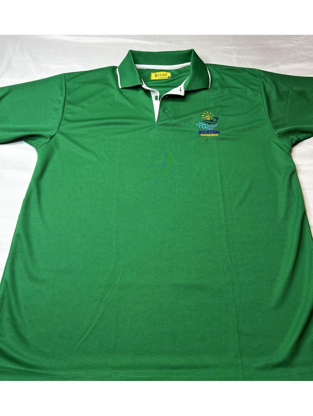 Five Stars Polo Shirt Mens XL Green Roatan Honduras Embroidered Performance Golf